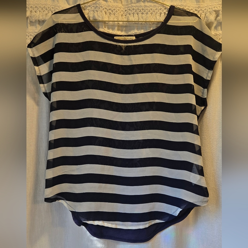 Rewind Kohls Lace Back Top Navy and White Stripes